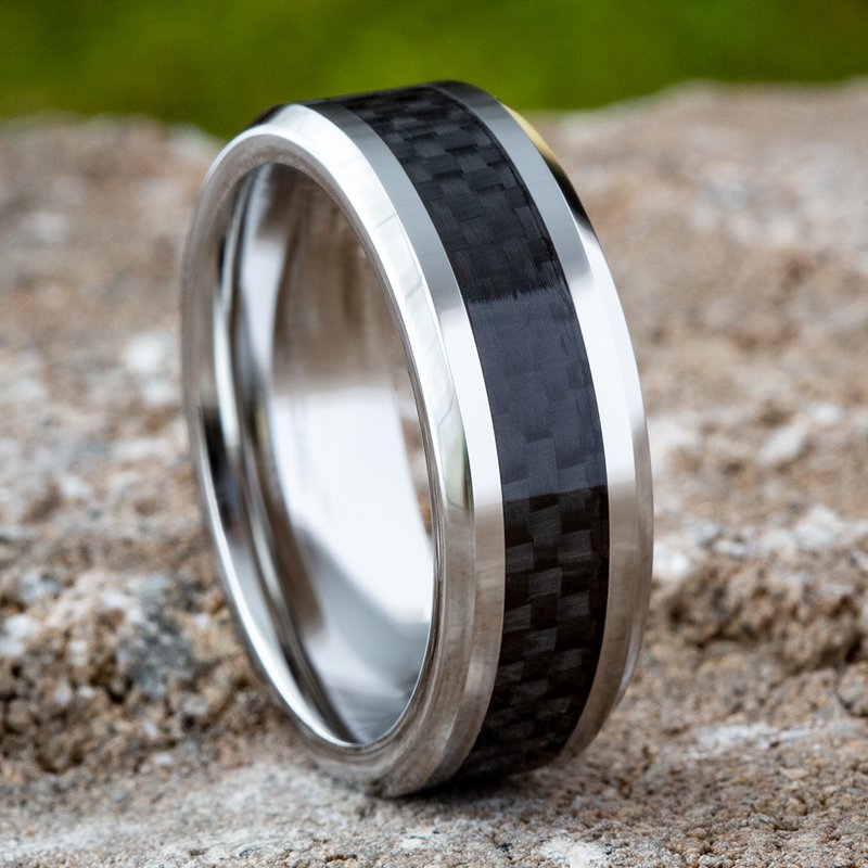 8mm Grey Cobalt Carbon Fiber Inlay Wedding Band (9039386116326)