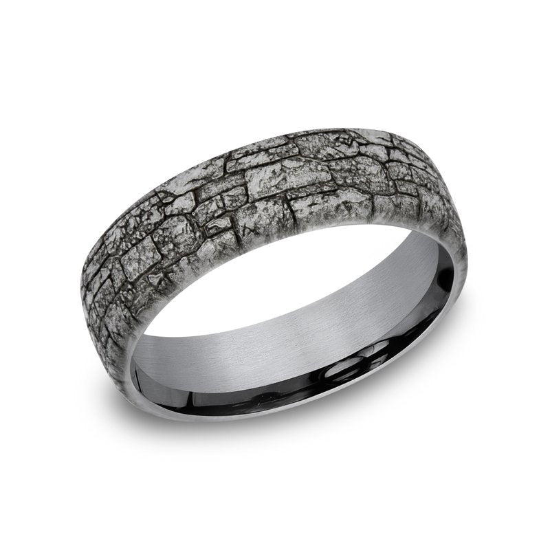 6.5mm Grey Tantalum Stonewall Texture Wedding Band (9039387361510)