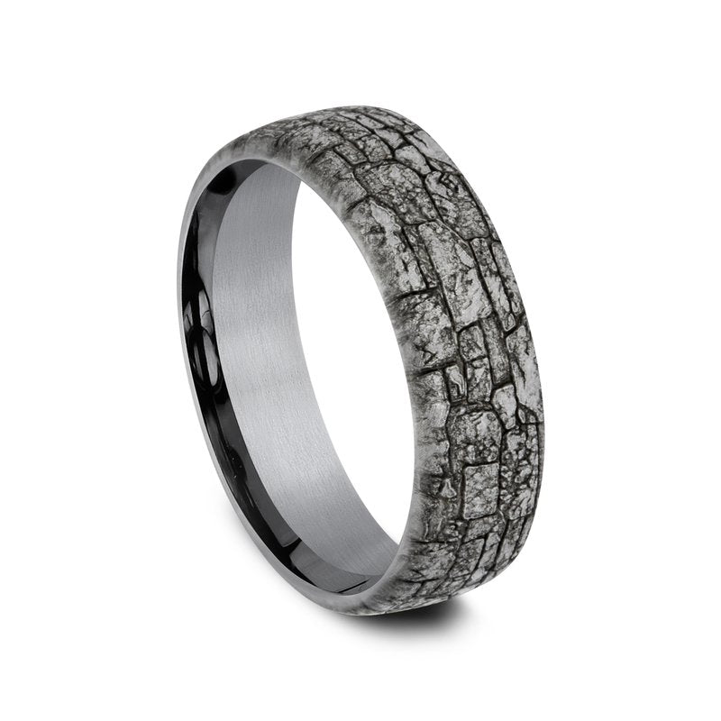 6.5mm Grey Tantalum Stonewall Texture Wedding Band (9039387361510)