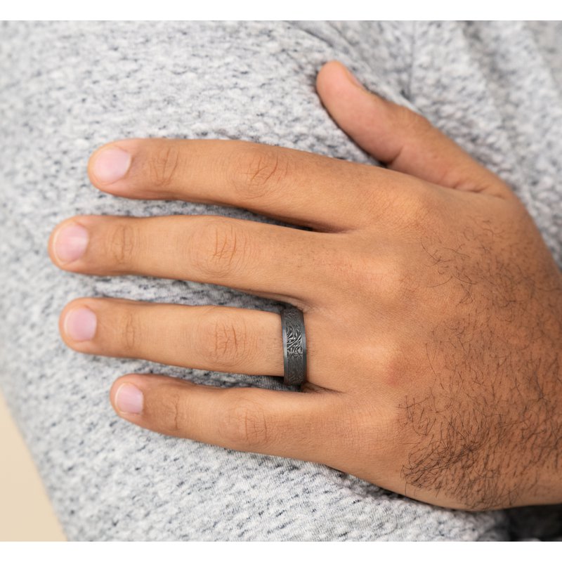 7mm Dark Tantalum Mokume Pattern Wedding Band (9039387066598)