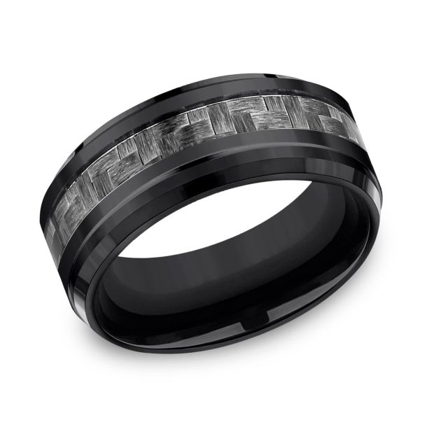 9mm Black Titanium Carbon Fiber Inlay Wedding Band (9039386280166)