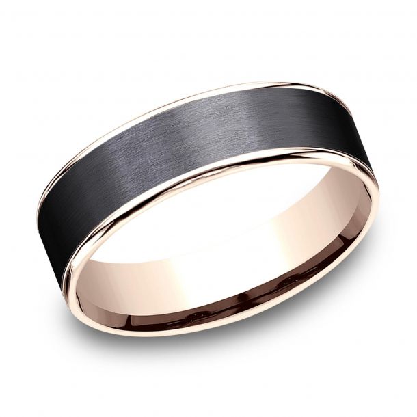 6.5mm 14K Rose Gold and Black Titanium Satin Finish Wedding Band (9039387754726)
