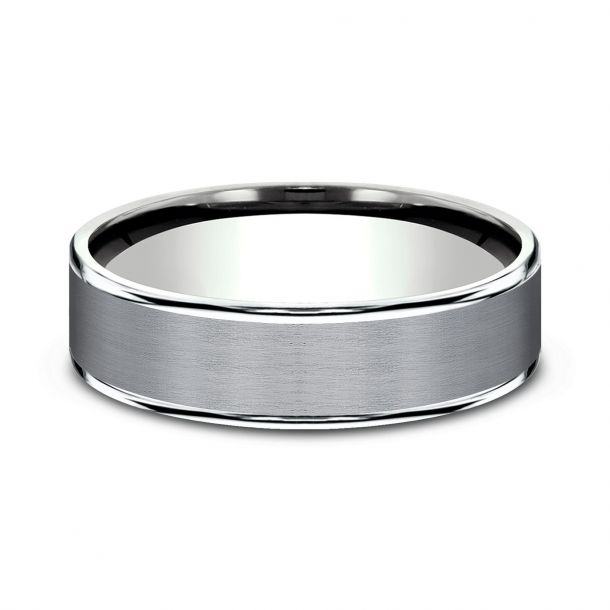 6.5mm Grey Tantalum and 14K White Gold Satin Finish Wedding Band (9039387918566)