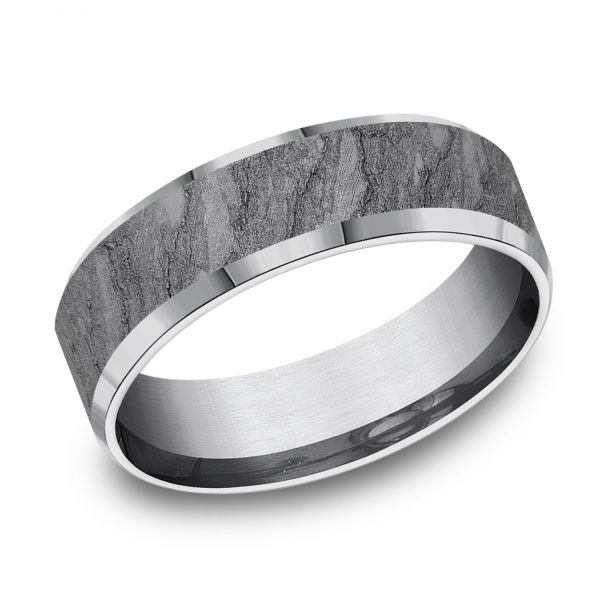 7mm Grey Tantlaum Lava Rock Texture Wedding Band (9039387099366)
