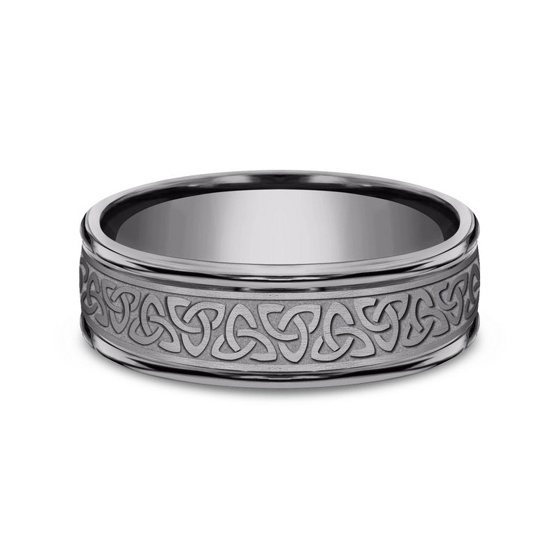 7mm Grey Tantalum Celtic Triangle Knot Pattern Wedding Band (9039387427046)