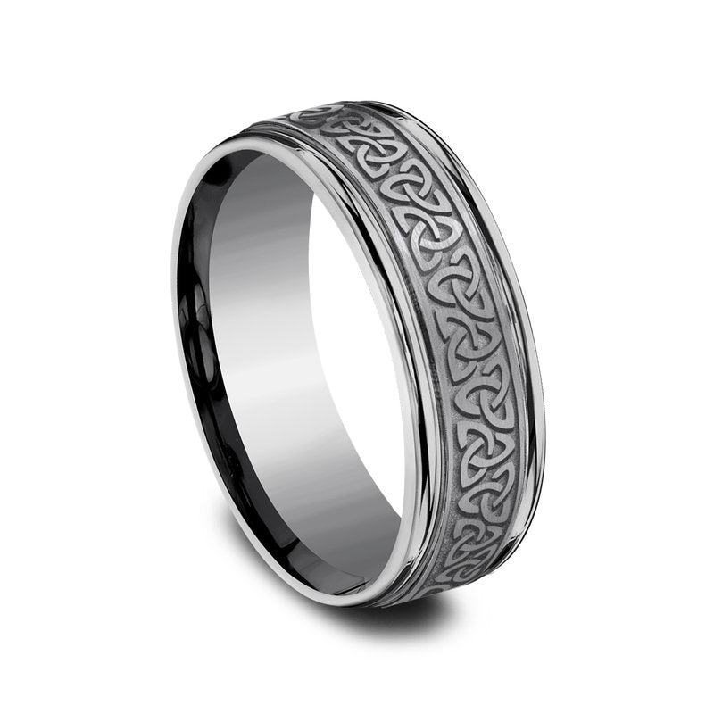 7mm Grey Tantalum Celtic Triangle Knot Pattern Wedding Band (9039387427046)
