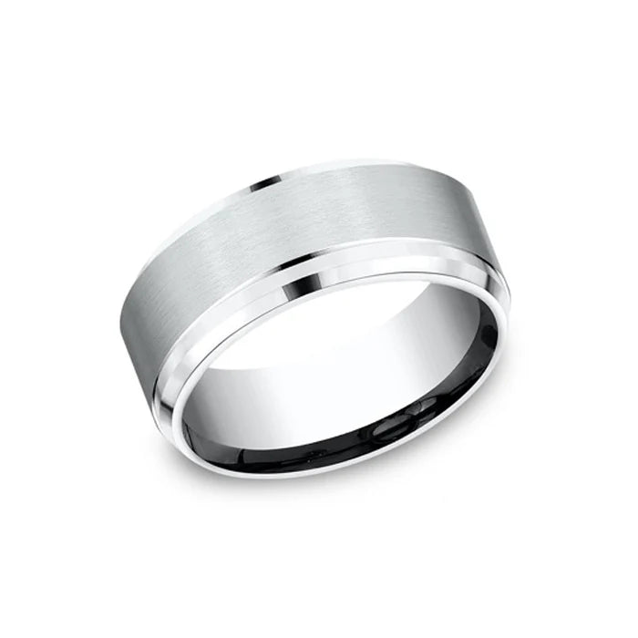9mm Grey Cobalt Satin Finish Drop Beveled Edge Wedding Band (9039386247398)