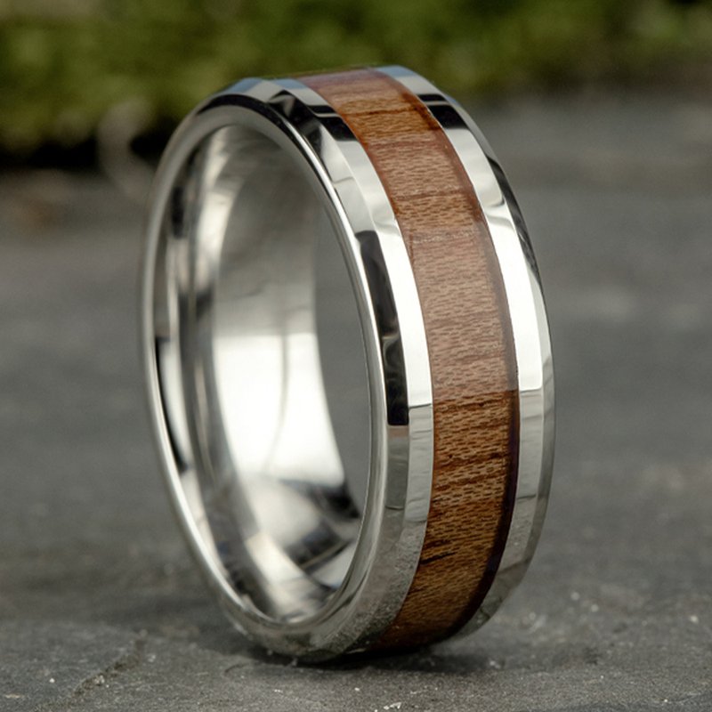 8mm Grey Cobalt Wood Inlay Wedding Band (9039385854182)