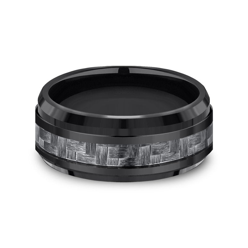 9mm Black Titanium Carbon Fiber Inlay Wedding Band (9039386280166)