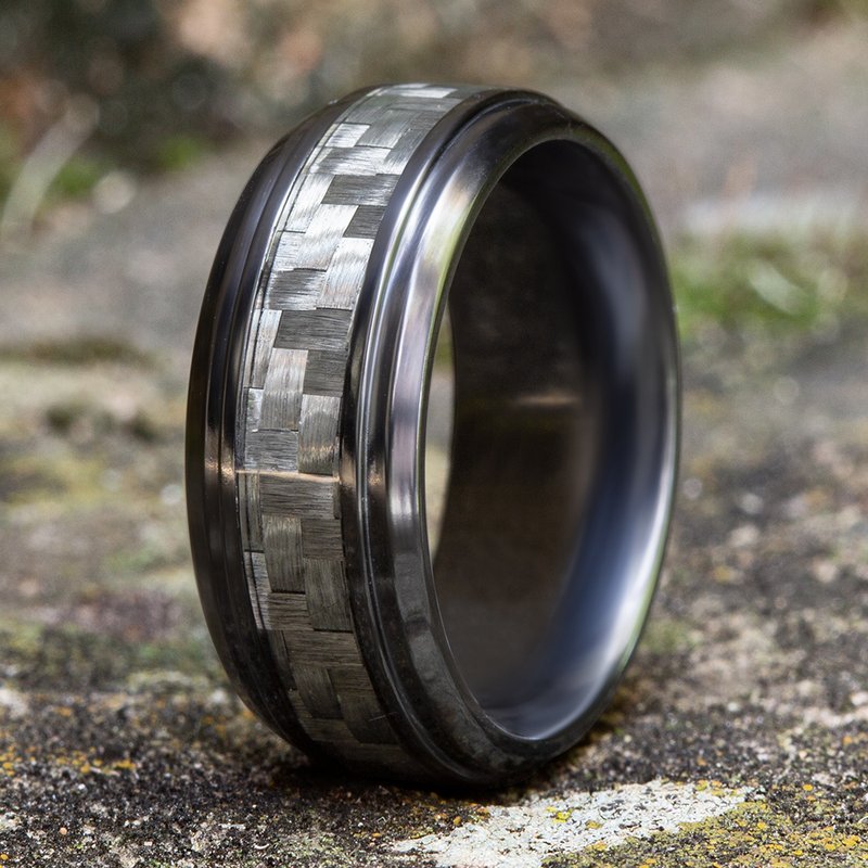 9mm Black Titanium Carbon Fiber Inlay Wedding Band (9039386280166)