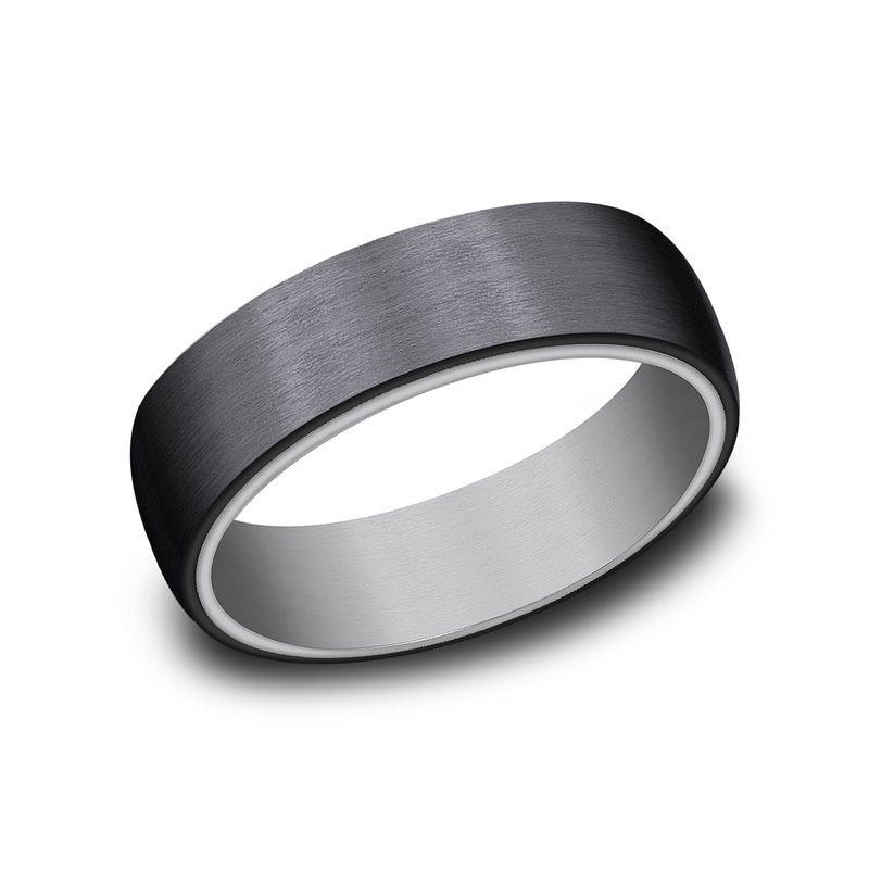 6.5mm Grey Tantalum and Black Titanium Satin Finish Wedding Band (9039387525350)
