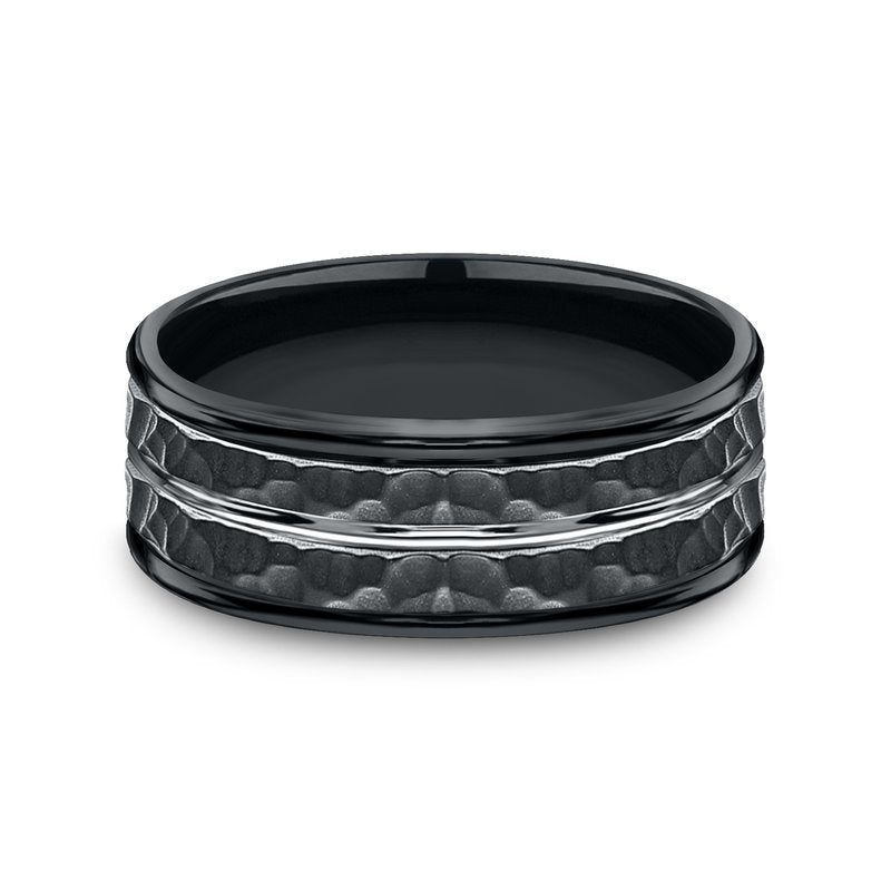 8mm Black Cobalt Hammered Finish Center Groove Wedding Band (9039386476774)