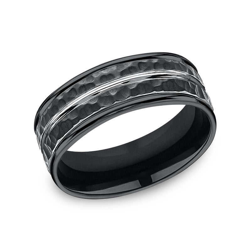 8mm Black Cobalt Hammered Finish Center Groove Wedding Band (9039386476774)