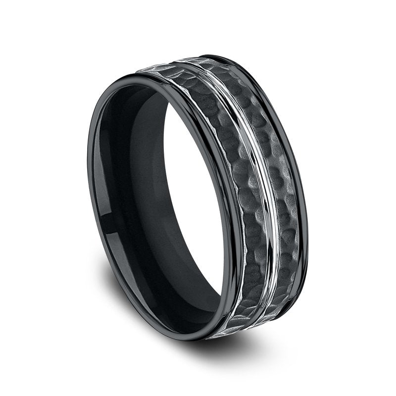 8mm Black Cobalt Hammered Finish Center Groove Wedding Band (9039386476774)