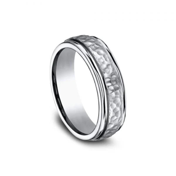 7mm Grey Titanium Hammered Wedding Band (9039385723110)