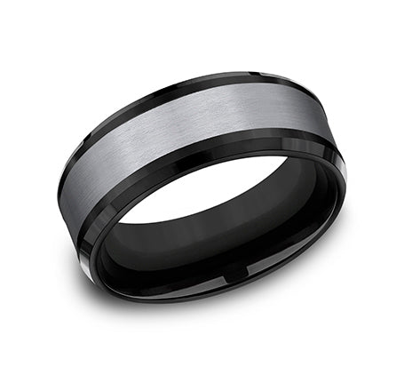 8mm Black Titanium and Grey Tantalum Satin Finish Wedding Band (9039386640614)