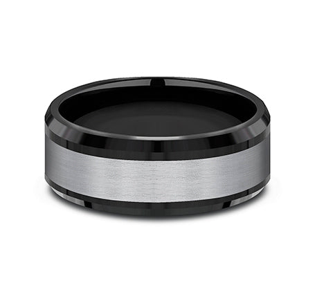 8mm Black Titanium and Grey Tantalum Satin Finish Wedding Band (9039386640614)