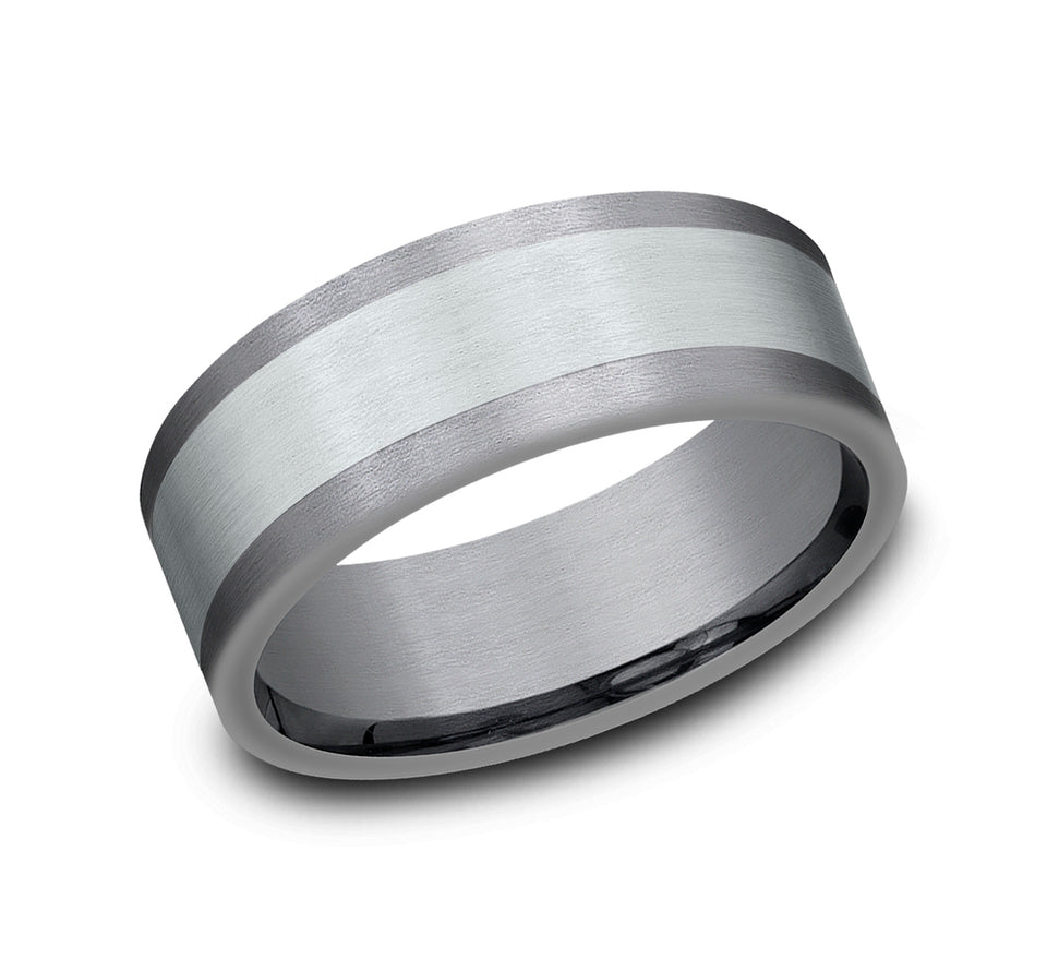8mm Grey Tantalum and 14K White Gold Satin Finish Wedding Band (9039387558118)