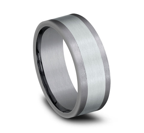 8mm Grey Tantalum and 14K White Gold Satin Finish Wedding Band (9039387558118)