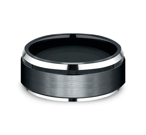 9mm Black Cobalt Satin Finish Drop Beveled Edge Wedding Band (9039386181862)