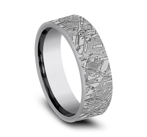 7mm Grey Tantalum Faux Meteorite Finish Wedding Band (9039387033830)