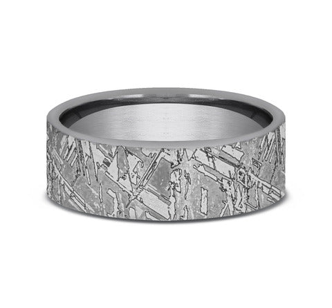 7mm Grey Tantalum Faux Meteorite Finish Wedding Band (9039387033830)