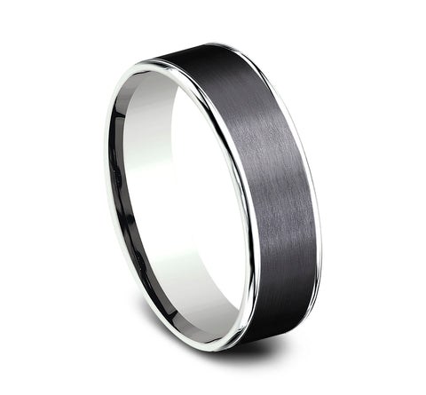 6.5mm 14K White Gold and Black Titanium Satin Finish Wedding Band (9039387656422)