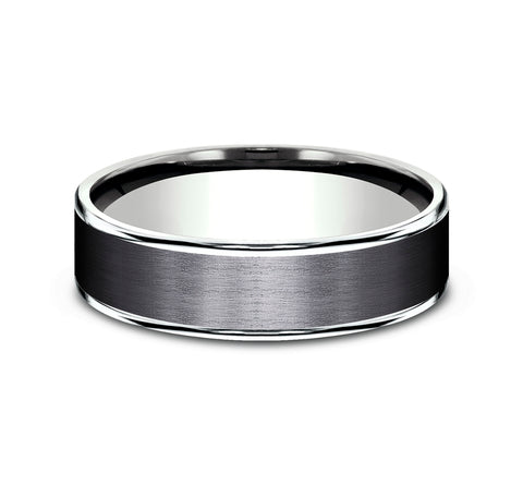 6.5mm 14K White Gold and Black Titanium Satin Finish Wedding Band (9039387656422)