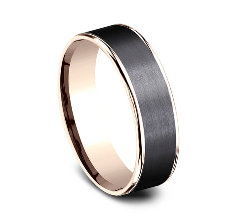 6.5mm 14K Rose Gold and Black Titanium Satin Finish Wedding Band (9039387754726)