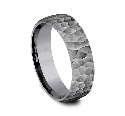 6.5mm Grey Tantalum Hammered Finish Wedding Band (9039387295974)