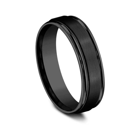 6mm Black Titanium Satin Finish Round Edge Wedding Band (9039386509542)