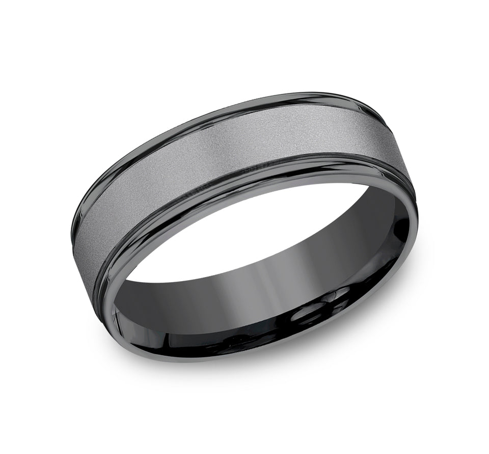 7mm Dark Tantalum Sandblast Finish Round Edge Wedding Band (9039387394278)