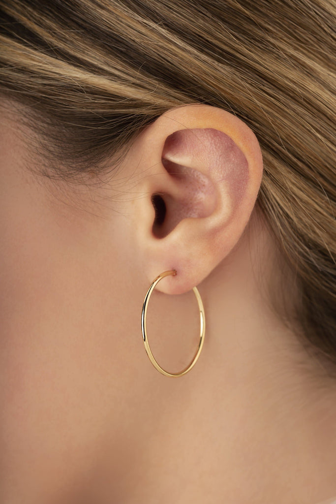 14K Yellow Gold 1.5X30mm S/D Hoop Earrings (5169644077100)