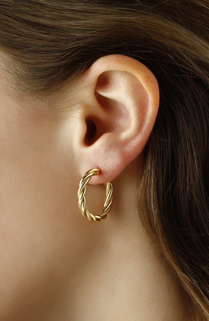 14K Yellow Gold 3-1.5X20mm Twist Tubes Earrings (5169645420588)
