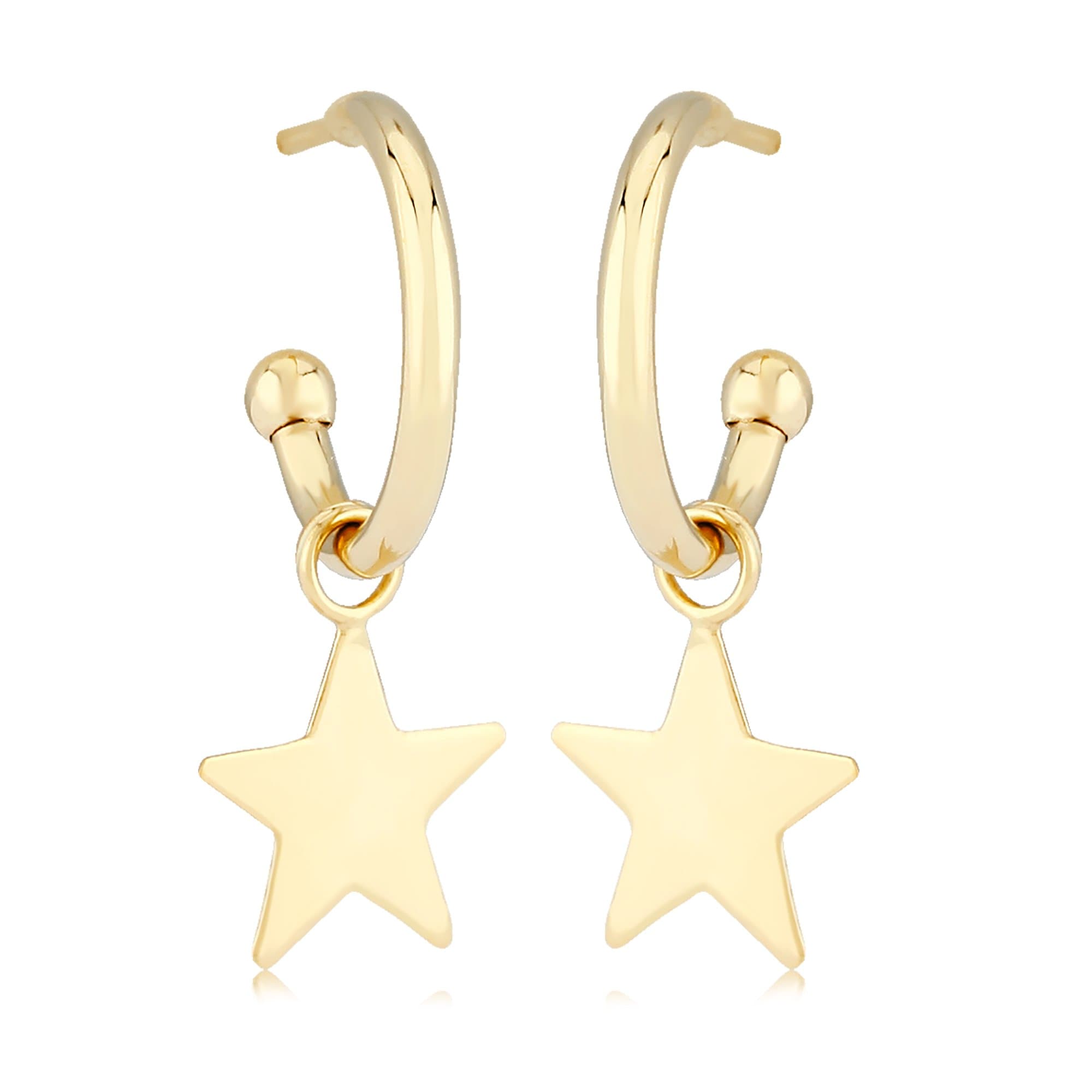 14K Yellow Gold Star Hoop Earring Charms