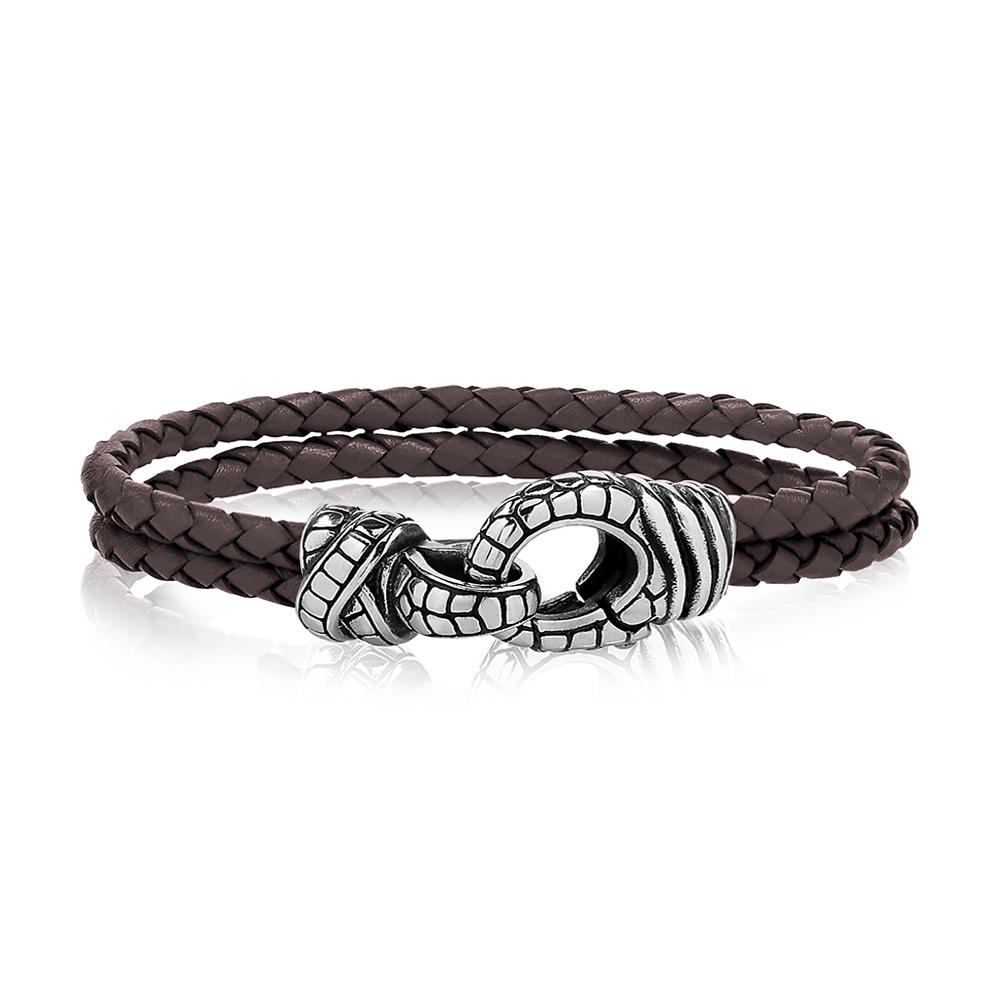 New Fashion Stainless Steel Men Bracelet Magnetic Clasp Braided Mutilayer Leather  Bracelet Punk Rock Bangles Man Jewelry Gift