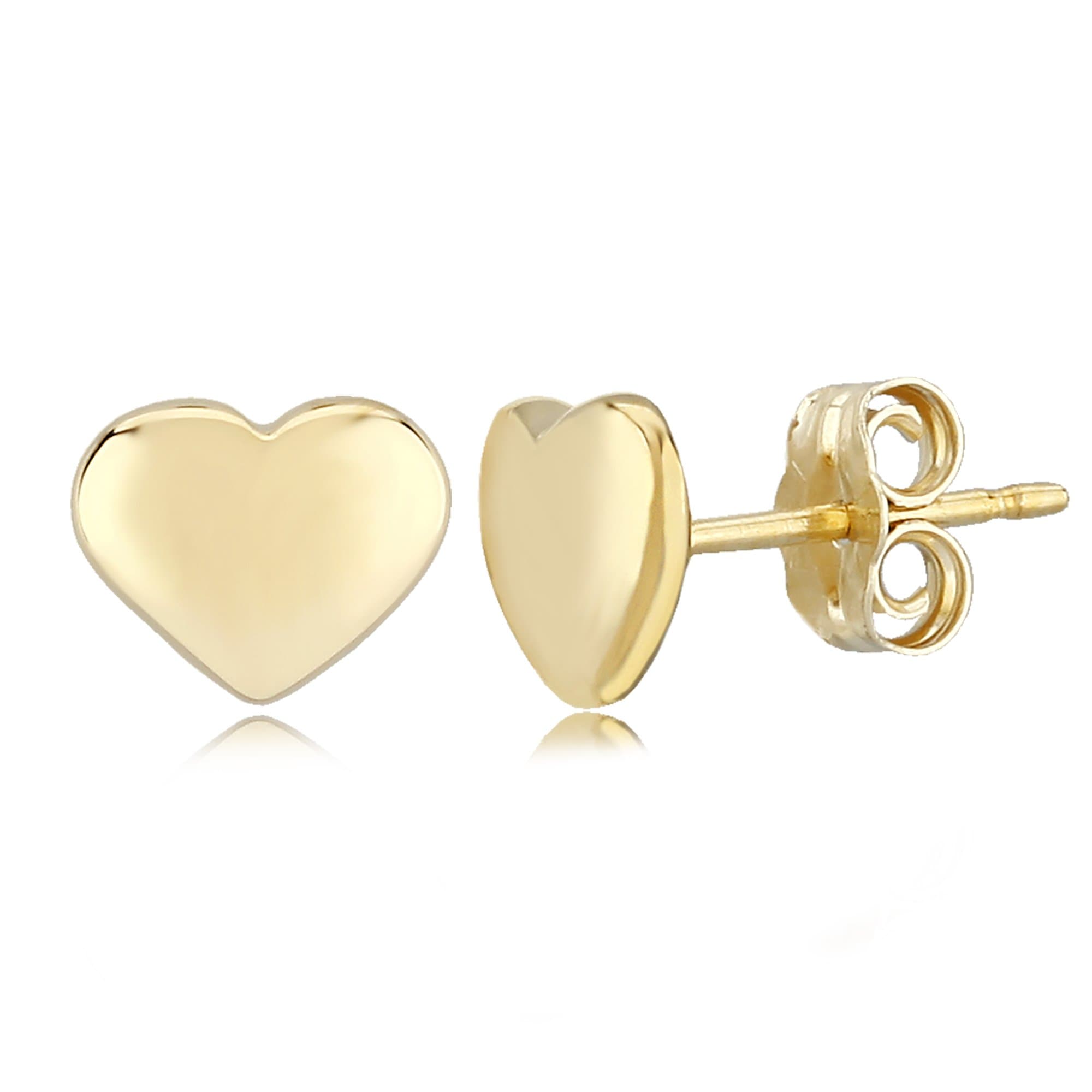 14K Yellow Gold 8mm Flat Heart Stud Earrings - Main Image