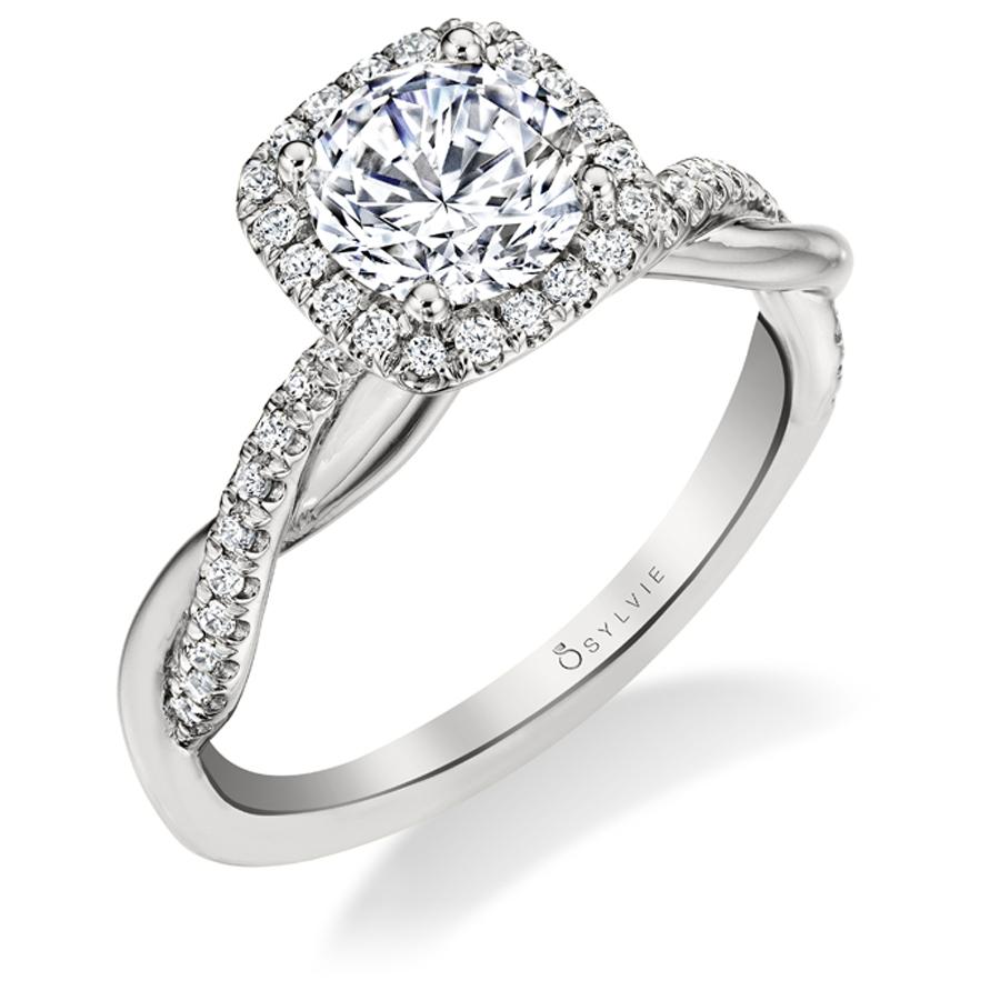 Sylvie Collection 14K White Gold Round Halo Engagement Ring