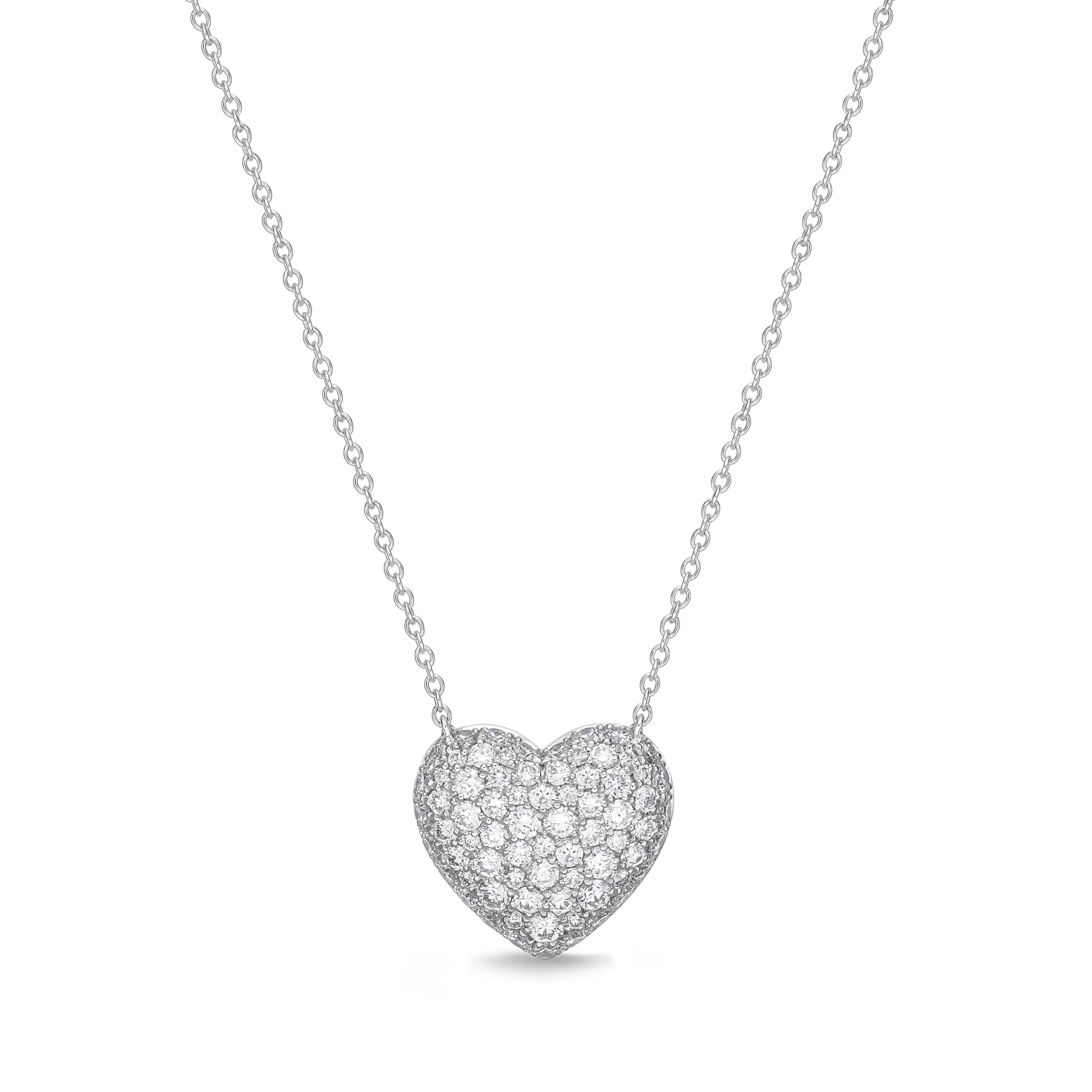 Small Pave Heart Necklace 14K White Gold