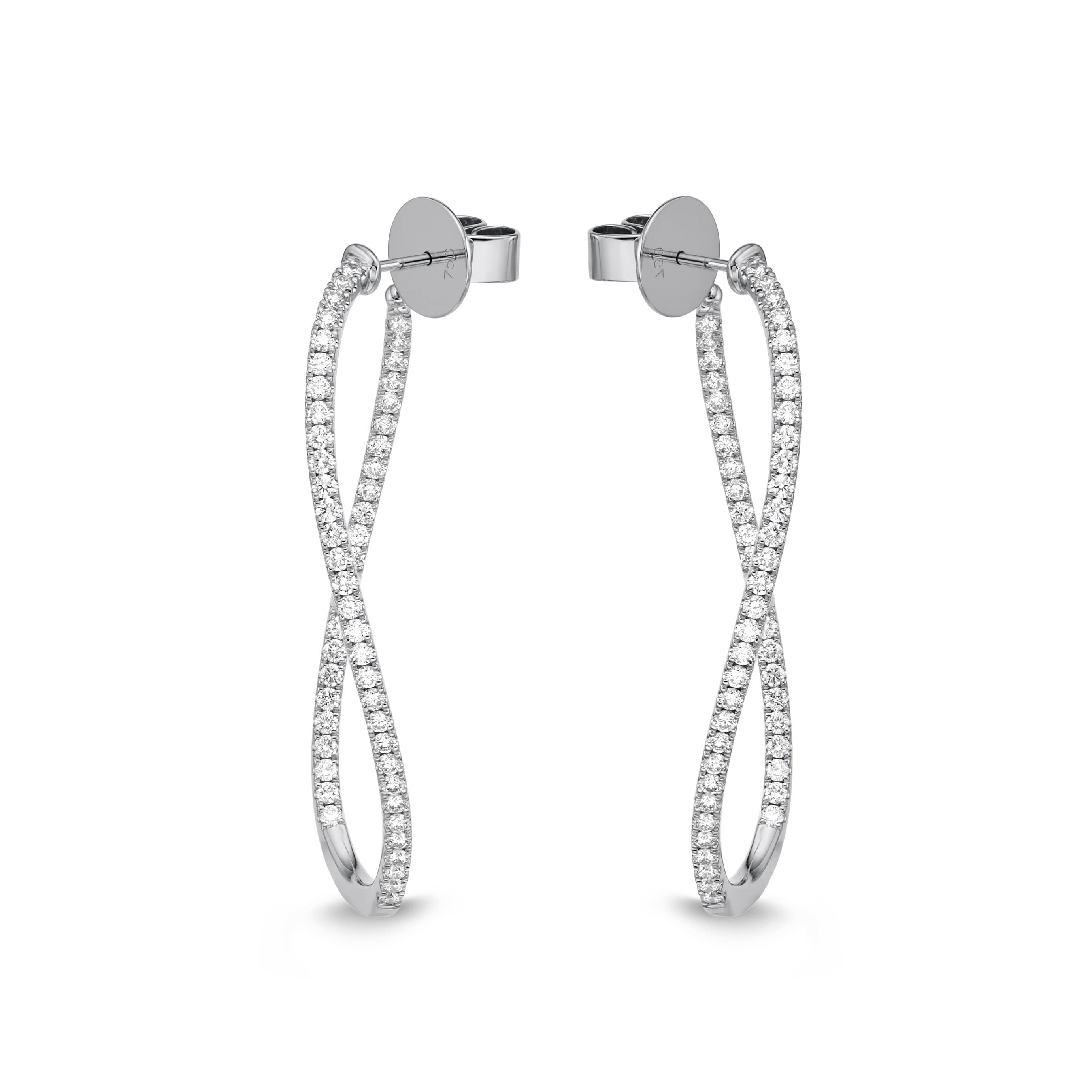 18K White Gold 1/2Ct Twist Diamond Hoop Earrings – Michaels Jewelers