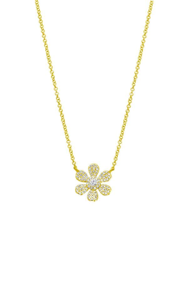 14K White Gold Diamond Flower Necklace