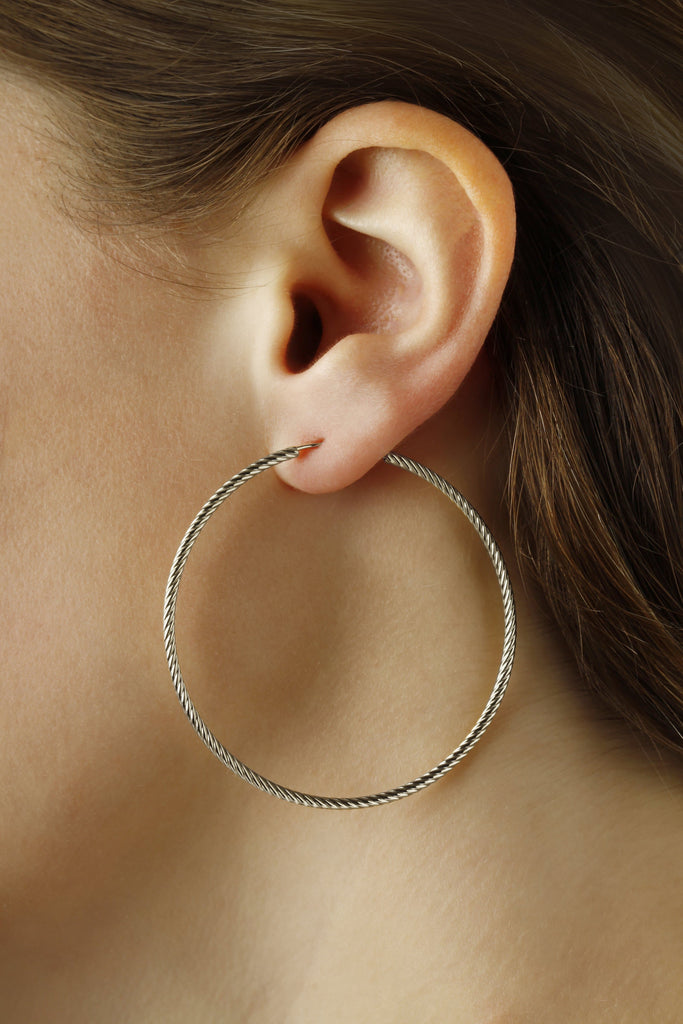 Sterling Silver 1.8X50mm Twist Tubing Earrings (5169659576364)