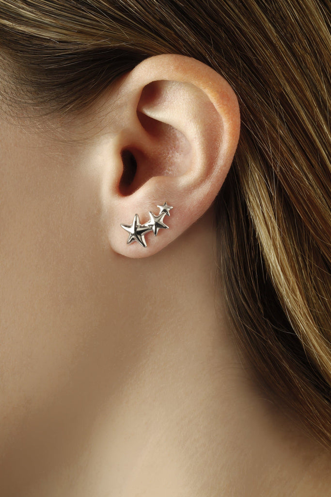 Sterling Silver Triple Star Climber Earrings (5169662558252)