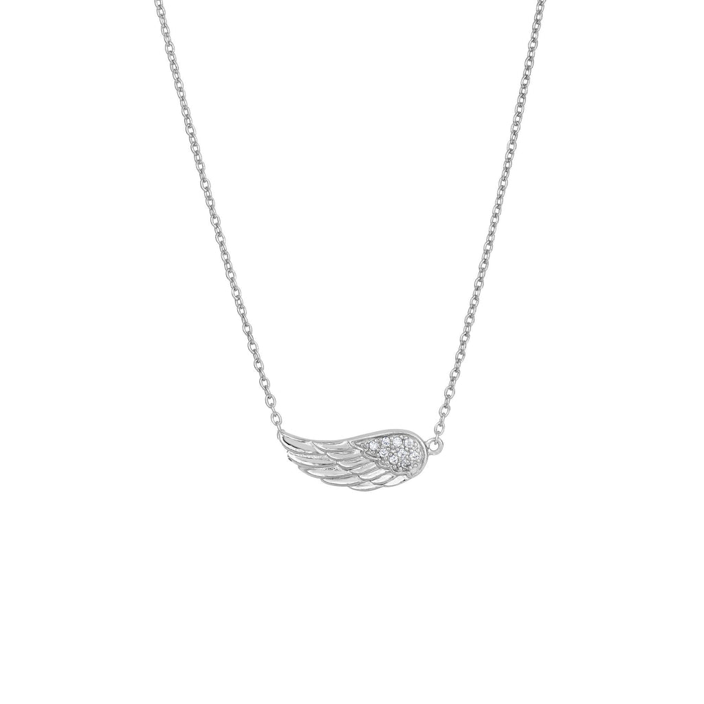 Silver 18 inches Rhodium Finish Shiny 7-1.2mm White Cubic Zirconia Single Wing Element Anchor On 1.2mm Cable Link Fancy Necklace with Lobster Clasp (5688358207643)