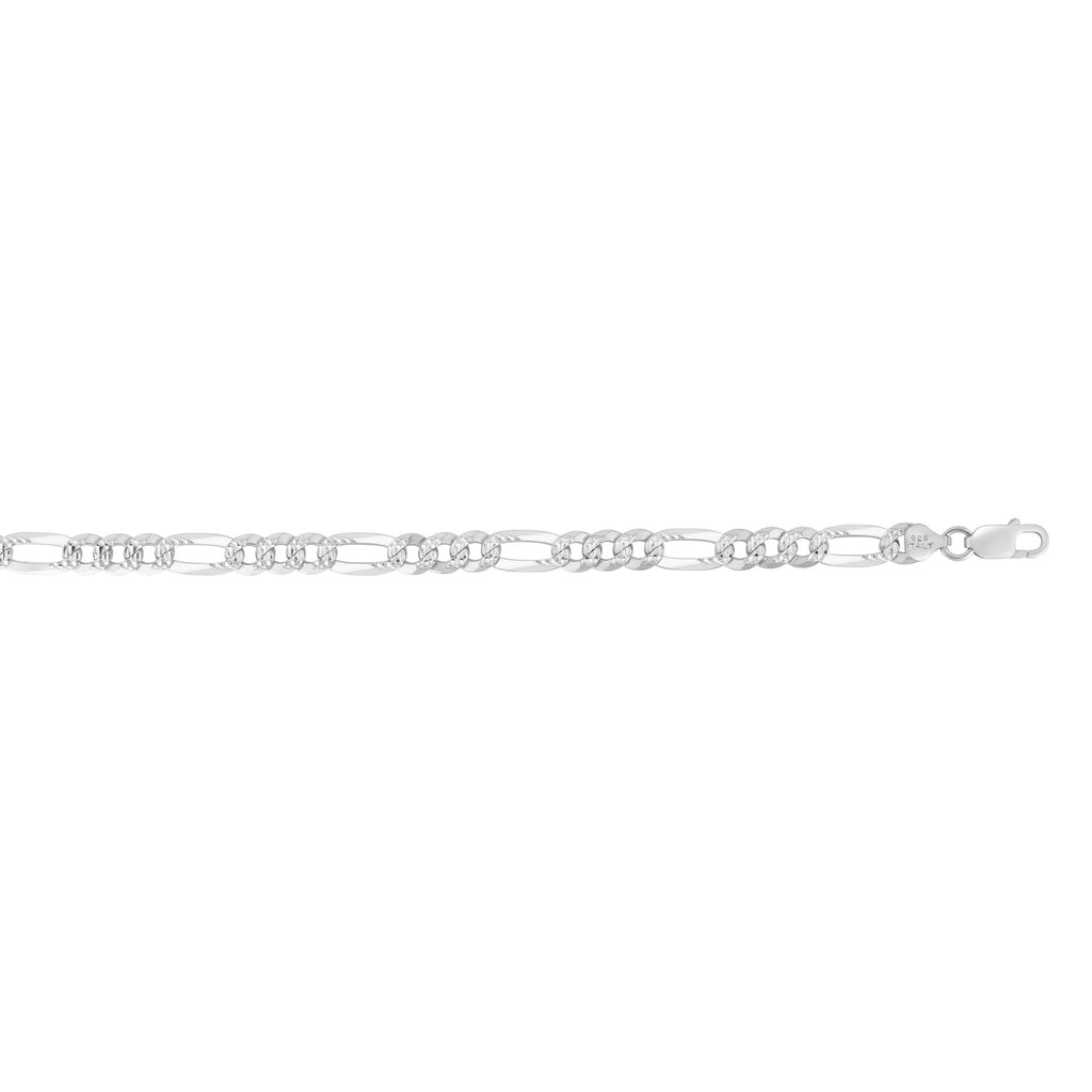 Silver 8.5 inches with Rhodium Finish 8.1mm Polished Classic Pave Figaro Chain with Lobster Clasp (5688358469787)