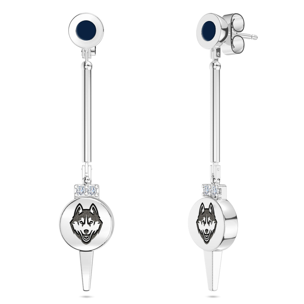 UCONN Diamond Logo Engraved Enamel Dangle Earring in Sterling Silver (5993478160539)