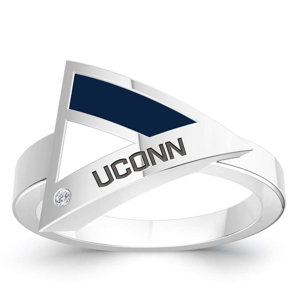 UCONN Diamond Engraved Geometric Ring in Sterling Silver (5993460269211)