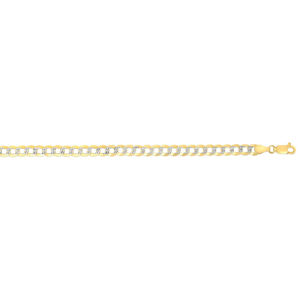 14kt Gold 7 inches Yellow+White Finish 3.6mm Diamond Cut Comfort Pave Curb Chain with Lobster Clasp (5688358305947)
