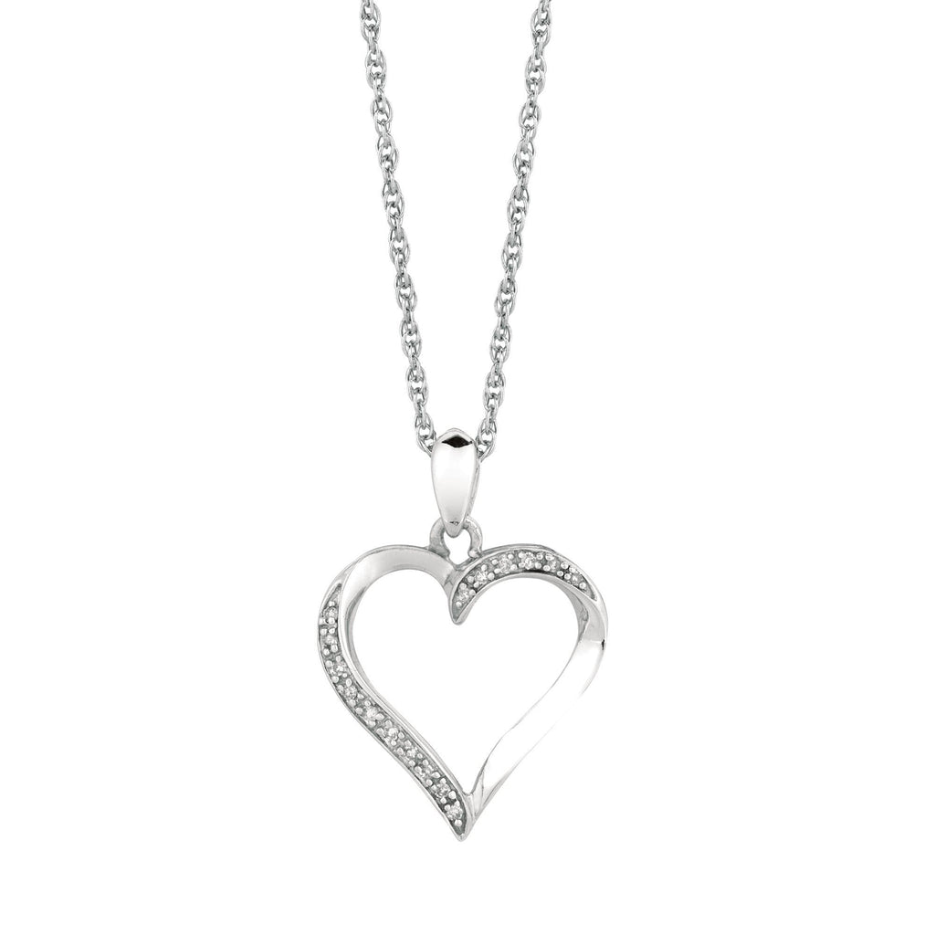 Silver 18 inches Rhodium Finish Shiny 1.1mm Cable Chain with Lobster Clasp+0.05Ct Diamond Fancy Open Heart Pendant (5688356634779)