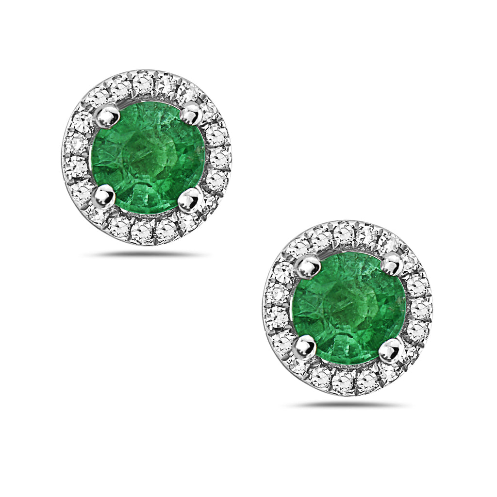 Emerald And Diamond Halo Post Earrings (8073428304102)